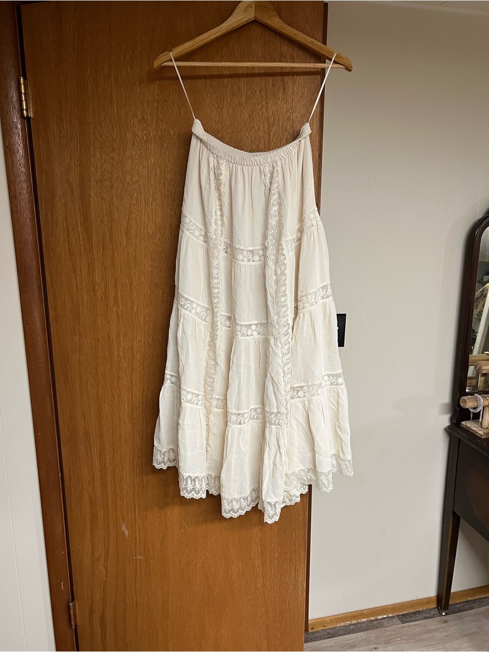 Reformation Cream Tiered Lace Maxi Skirt